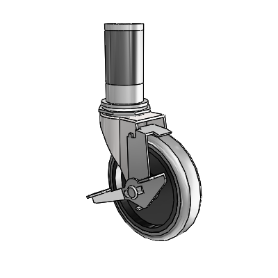 Regent Expanding Adapter Bright Chrome Swivel Caster with 4 x .9375 Grey Thermoplastic Rubber Wheel Tread Lock (BRK1)