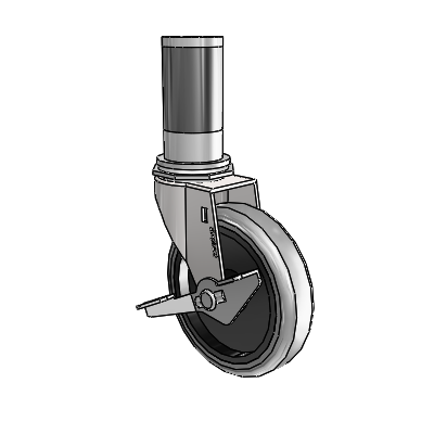 Regent Expanding Adapter Bright Chrome Swivel Caster with 4 x .9375 Grey Thermoplastic Rubber Wheel Side