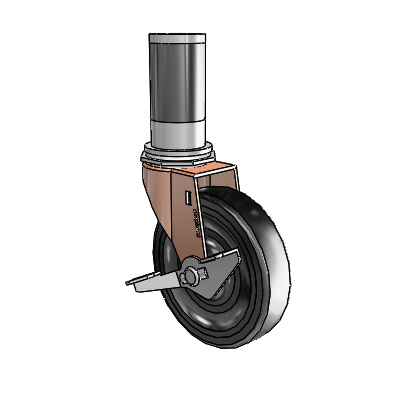 Regent Expanding Adapter Copper Oxide Swivel Caster with 4 x .9375 Black Hard Rubber Wheel Side