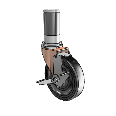 Regent Expanding Adapter Copper Oxide Swivel Caster with 4 x .9375 Black Soft Rubber Wheel Tread Lock (BRK1)