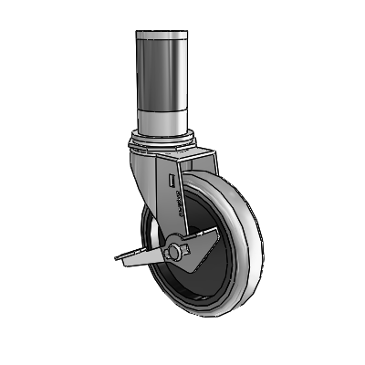 Regent Expanding Adapter Polished Nickel Swivel Caster with 4 x .9375 Grey Thermoplastic Rubber Wheel Side