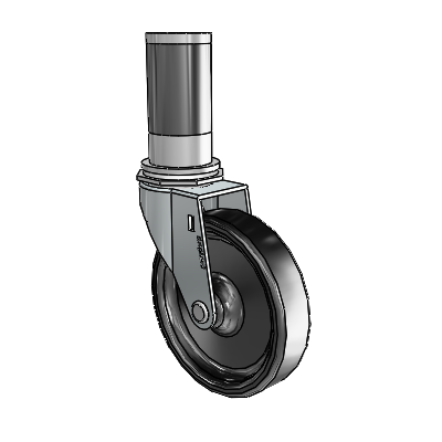Regent Expanding Adapter Zinc Swivel Caster with 4 x .9375 Black Polyolefin Wheel