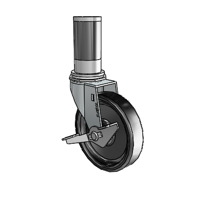 Regent Expanding Adapter Zinc Swivel Caster with 4 x .9375 Black Polyolefin Wheel Side