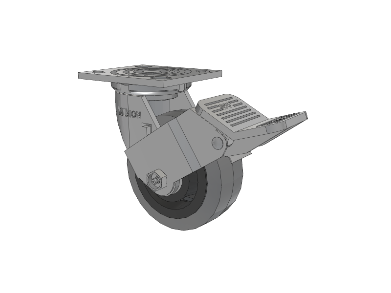 16 Series Top Plate Swivel Caster with 5 x 2 Grey Tread on Grey Core XS - Performa X-tra Soft Rubber (Flat) - Prevenz Antimicrobial Wheel and Face Brake