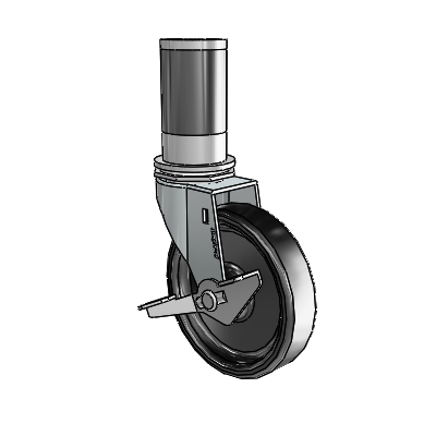 Regent Expanding Adapter Zinc Swivel Caster with 4 x .9375 Black Polyolefin Wheel Side