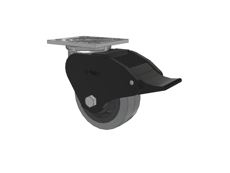 16 Series Top Plate Swivel Caster with 5 x 2 Grey Tread on Grey Core XS - Performa X-tra Soft Rubber (Flat) - Prevenz Antimicrobial Wheel and Total Lock Brake