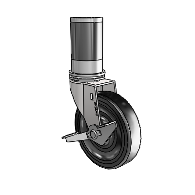 Regent Expanding Adapter Bright Chrome Swivel Caster with 4 x .9375 Black Soft Rubber Wheel Side