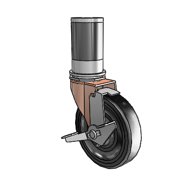 Regent Expanding Adapter Copper Oxide Swivel Caster with 4 x .9375 Black Hard Rubber Wheel Tread Lock (BRK1)