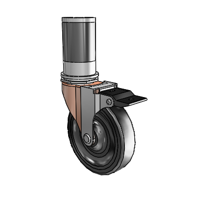 Regent Expanding Adapter Copper Oxide Swivel Caster with 4 x .9375 Black Hard Rubber Wheel Top Lock
