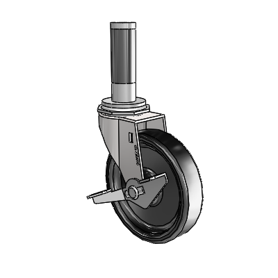 Regent Expanding Adapter Bright Chrome Swivel Caster with 4 x .9375 Black Polyolefin Wheel Side