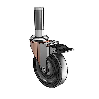 Regent Expanding Adapter Copper Oxide Swivel Caster with 4 x .9375 Black Soft Rubber Wheel Top Lock