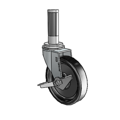 Regent Expanding Adapter Zinc Swivel Caster with 4 x .9375 Black Polyolefin Wheel Side