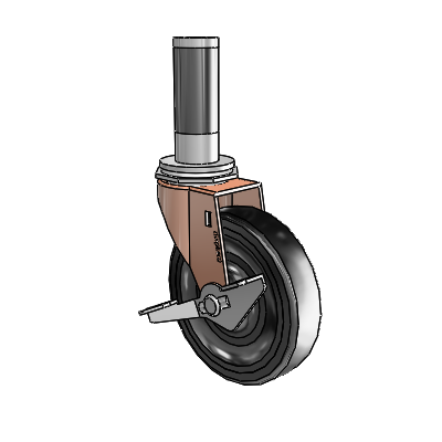 Regent Expanding Adapter Copper Oxide Swivel Caster with 4 x .9375 Black Soft Rubber Wheel Side