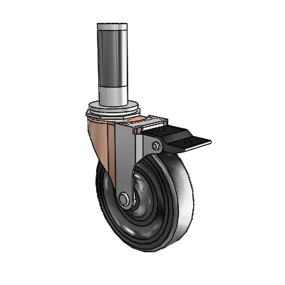 Regent Expanding Adapter Copper Oxide Swivel Caster with 4 x .9375 Black Soft Rubber Wheel Top Lock