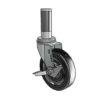 Regent Expanding Adapter Zinc Swivel Caster with 4 x .9375 Black Hard Rubber Wheel Side