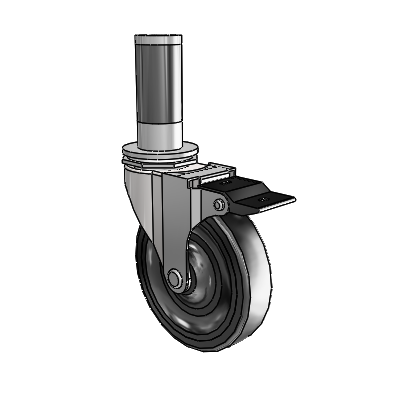 Regent Expanding Adapter Bright Chrome Swivel Caster with 4 x .9375 Black Soft Rubber Wheel Top Lock