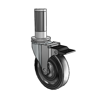 Regent Expanding Adapter Zinc Swivel Caster with 4 x .9375 Black Soft Rubber Wheel Top Lock
