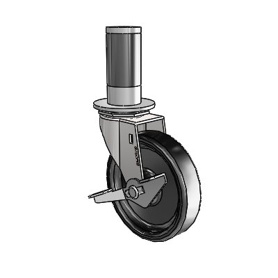 Regent Expanding Adapter Bright Chrome Swivel Caster with 4 x .9375 Black Polyolefin Wheel Side