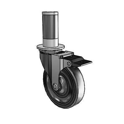 Roulette pivotante Regent à adaptateur extensible, finition oxyde noir, avec 4 roues en caoutchouc dur de 0,9375 et blocage par le haut