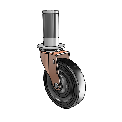 Regent Expanding Adapter Copper Oxide Swivel Caster with 4 x .9375 Black Hard Rubber Wheel