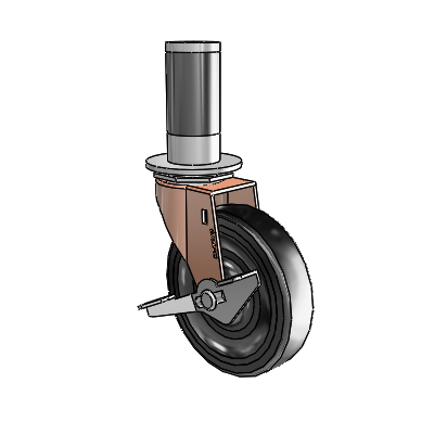 Regent Expanding Adapter Copper Oxide Swivel Caster with 4 x .9375 Black Soft Rubber Wheel Side