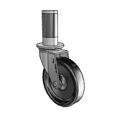Regent Expanding Adapter Polished Nickel Swivel Caster with 4 x .9375 Black Polyolefin Wheel