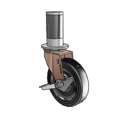 Regent Expanding Adapter Copper Oxide Swivel Caster with 4 x .9375 Black Soft Rubber Wheel Side