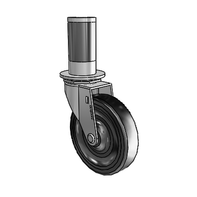 Regent Expanding Adapter Polished Nickel Swivel Caster with 4 x .9375 Black Hard Rubber Wheel