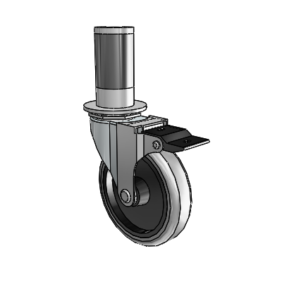 Regent Expanding Adapter Zinc Swivel Caster with 4 x .9375 Grey Thermoplastic Rubber Wheel and Top Lock Brake