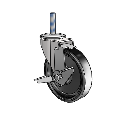 Regent Threaded Stem Bright Chrome Swivel Caster with 4 x .9375 Black Polyolefin Wheel and Tread Lock Brake