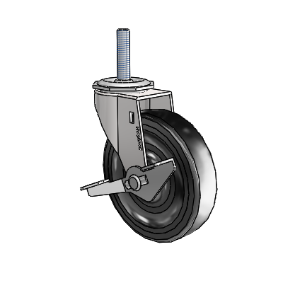 Regent Threaded Stem Bright Chrome Swivel Caster with 4 x .9375 Black Hard Rubber Wheel and Side Brake