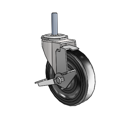 Regent Threaded Stem Bright Chrome Swivel Caster with 4 x .9375 Black Soft Rubber Wheel and Tread Lock Brake