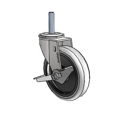 Regent Threaded Stem Bright Chrome Swivel Caster with 4 x .9375 Grey Thermoplastic Urethane Wheel and Side Brake