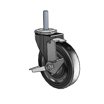 Regent Threaded Stem Black Oxide Swivel Caster with 4 x .9375 Black Soft Rubber Wheel and Tread Lock Brake
