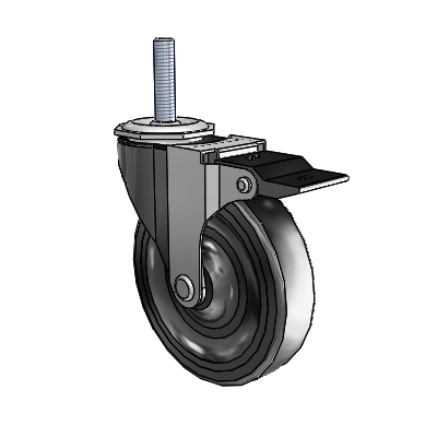 Regent Threaded Stem Black Oxide Swivel Caster with 4 x .9375 Black Soft Rubber Wheel and Top Lock Brake
