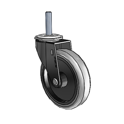 Roulette pivotante Regent à tige filetée, finition oxydée noire, équipée de 4 roues en caoutchouc thermoplastique gris de 0,9375