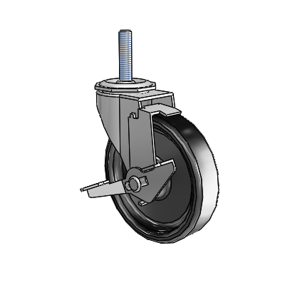 Regent Threaded Stem Polished Nickel Swivel Caster with 4 x .9375 Black Polyolefin Wheel and Tread Lock Brake