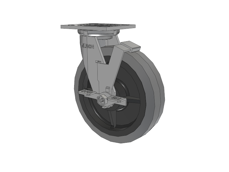 16 Series Top Plate Swivel Caster with 8 x 2 Grey Tread on Grey Core XS - Performa X-tra Soft Rubber (Flat) - Prevenz Antimicrobial Wheel and Face Brake