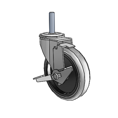 Regent Threaded Stem Polished Nickel Swivel Caster with 4 x .9375 Grey Thermoplastic Rubber Wheel and Tread Lock Brake