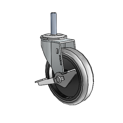 Regent Threaded Stem Zinc Swivel Caster with 4 x .9375 Grey Thermoplastic Rubber Wheel and Side Brake