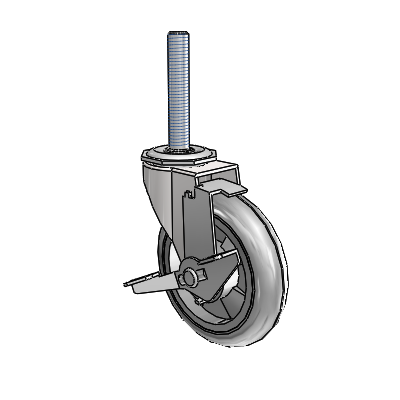 Roulette pivotante Regent à tige filetée, finition chrome brillant, équipée de 4 roues MonoTech grises de 0,9375 et d'un frein Tread Lock