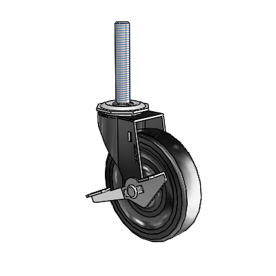 Regent Threaded Stem Black Oxide Swivel Caster with 4 x .9375 Black Soft Rubber Wheel and Side Brake