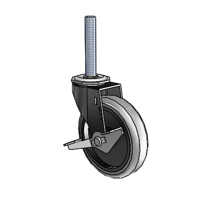 Regent Threaded Stem Black Oxide Swivel Caster with 4 x .9375 Grey Thermoplastic Rubber Wheel and Side Brake