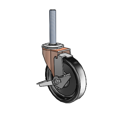 Roulette pivotante Regent à tige filetée en oxyde de cuivre, équipée de 4 roues en polyoléfine noire de 0,9375 et d'un frein à blocage de la roue