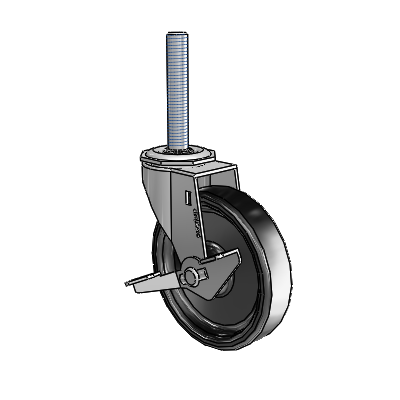 Regent Threaded Stem Polished Nickel Swivel Caster with 4 x .9375 Black Polyolefin Wheel and Side Brake