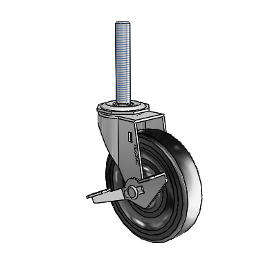 Regent Threaded Stem Polished Nickel Swivel Caster with 4 x .9375 Black Hard Rubber Wheel and Side Brake
