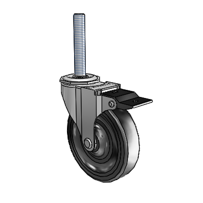 Regent Threaded Stem Polished Nickel Swivel Caster with 4 x .9375 Black Hard Rubber Wheel and Top Lock Brake