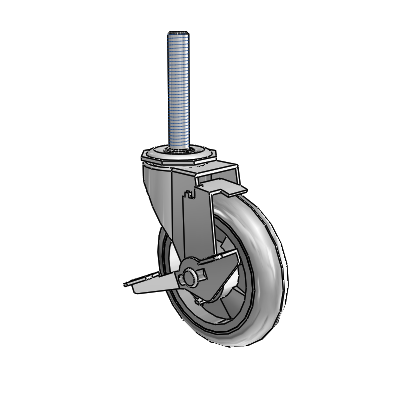 Regent Threaded Stem Polished Nickel Swivel Caster with 4 x .9375 Grey MonoTech Wheel and Tread Lock Brake