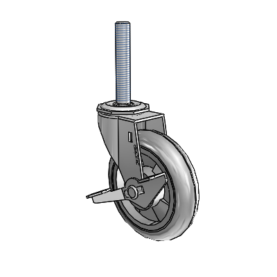 Regent Threaded Stem Polished Nickel Swivel Caster with 4 x .9375 Grey MonoTech Wheel and Side Brake