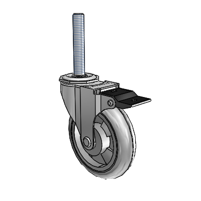 Regent Threaded Stem Polished Nickel Swivel Caster with 4 x .9375 Grey MonoTech Wheel and Top Lock Brake
